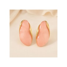 Gold Çerçeveli Pudra Pembe Taş Görünümlü Kadın Küpe Modern Tasarım Küpe Pembe - 887987722 Pembe - 887987722 Pembe