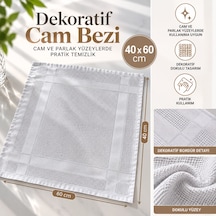Dekoratif Cam Bezi 40x60 Cm Beyaz Dokulu Temizlik Bezi Açık Gri
