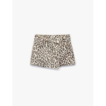 Koton Leopar Desenli Pamuklu Kruvaze Denim Şort Etek Bej Desenli 6wkg40071ad Ekru Desenli