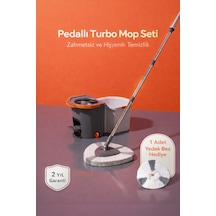 Pedallı Otomatik Mop Temizlik Seti 360 Döner Başlıklı 2 Adet Mikrofiber Bez