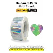 Hologram Renk Kalp Kesim Etiket 1cm 500 Adet Çok Renkli