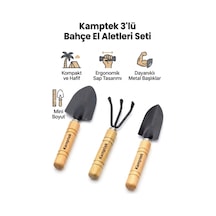 Kamptek 3'lü Mini Bahçe El Aletleri Seti - Ahşap Saplı Sukulent Ve Saksı Çiçek Bakım Seti