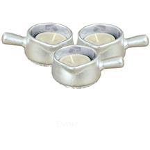 Mumluk Şamdan 3 Adet Tealight Uyumlu Üçlü Tava Model - Gümüş