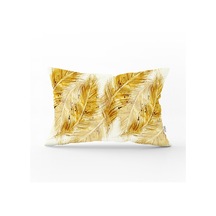 Realhomes Altın Dokulu Palmiye Yapraklı Özel Tasarımlı Dikdörtgen Kırlent Kılıfı RH-41389