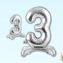 3 Rakam Ayaklı Folyo Balon. 65 CM - Gümüş