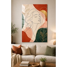 Kadın Portre Desenli Baskılı Cam Tablo Modern Line Art Uv Baskı Duvar Tablosu