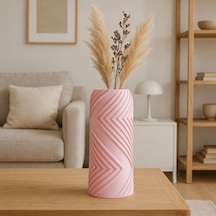 3d Baskı Vector Vazo - Geometrik Çizgili Dekoratif Vazo-pembe Çok Renkli