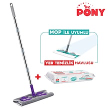 Pony Duvar Cam Kıskaçlı Klipsli Mandallı Mop + Smarter Yer Temizlik Havlusu 30'lu