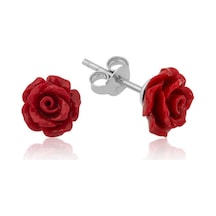 Gümüş Kırmızı Gül Küpe Gold - Rose Gold