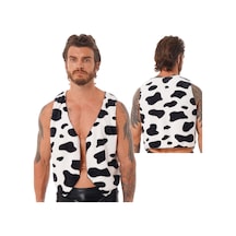 Kolsuz Yelek Siyah Ve Beyaz İnek Baskılı Flanel Yelek Erkekler İçin Tops Cosplay Kostüm Siyah