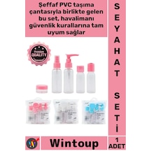 Seyahat Şeffaf Çantalı 5'li Kozmetik Pompalı Sprey Uçuşa Uygun Mini Valiz İçi Seyahat Boy Şişe Seti Çok Renkli