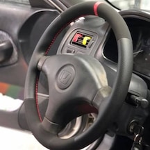 Dikişli Direksiyon Kılıfı Nubuk Noktalı Deri Kırmızı Yüzük/dikişli Honda Civic Kırmızı
