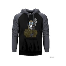 Panda Military Pilot Gri Reglan Kol Kapşonlu Sweatshirt Gri