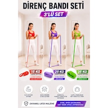 Spor Byfit 15 Kg Hafif, 25 Kg Orta Ve 35 Kg Yüksek Dirençli Power Güç Bandı Lastiği Seti Kırmızı + Lila + Yeşil