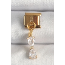 316l Çelik Gold Renk Sallantı Zirkon Taşlı Kurdele Model Nomination Charm 5886 Çok Renkli