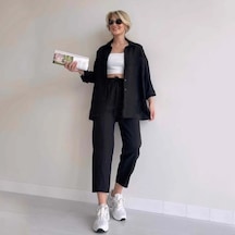 Barbora Keten Günlük Ikili Takım Elbise Pantolon Gömlek Ln21Siyah22 001