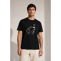 Wear Vexel Erkek Köpek Figürlü Minimal Baskılı Tişört Kısa Kol Yazlık T-shirt - Siyah Çok Renkli