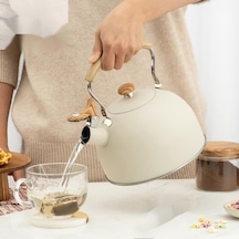 2.5l Paslanmaz Çelik Düdüklü Su Isıtıcısı Demlik Islıklı Kettle Açık Beyaz