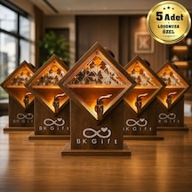 Logonuza Özel 5 Adet 2 Litre Led Işıklı Cam Ve Doğal Ahşap İçecek Dağıtıcı Seti