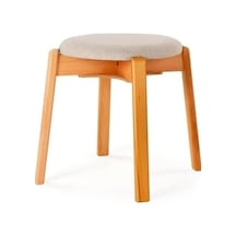 Arc Kayın Puf Tabure Yuvarlak Modern Bench Oturak Tekli Bej Abanoz