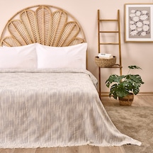 Soft Çift Kişilik Çizgili Yatak Örtüsü - Gri - 225x250 Cm Renkli