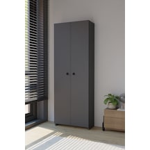 Alpaevmobilya 150 Cm 2 Kapaklı 5 Raflı Geniş Çok Amaçlı Yatak Odası Kıyafet Dolabı Düzenleyici Ve Organizer Antrasit