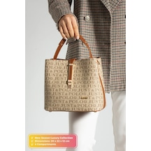 Just Polo Kadın Orta Boy Su Geçirmez Günlük Şık El Ve Omuz Çantası Ebat 23 X 18 Cm Shoulder Bag Kum - Taba