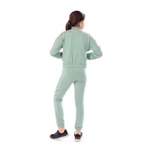 Toontoy Kids Toontoy Kız Çocuk 2'li Takım Baskılı Dik Yaka Fermuarlı Sweatshirt & Beli Paçası Lastikli Jogger Eşofman Altı - 2 İplik Yeşil