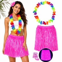 Neon Pembe Hawaii Etek 40 Cm Ve Rengarenk Hawaii Kolye 5691