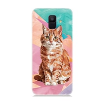 Samsung Galaxy A6 Uyumlu Renkli Kedi Desenli Silikon Kılıf