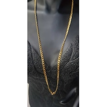 Vog Unisex Vip Çelik Altın Görünümlü 4 Mm Gürmet Model Zincir Kolye Sarı