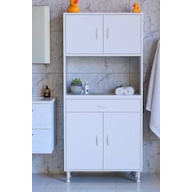 Eliusta Nordi 4 Kapak 2 Raflı Beyaz Dolap 80x173x32,5 Cm Çekmeceli Çok Amaçlı Banyo/mutfak Dolabı Beyaz