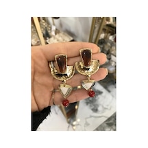 Vintage Gold Ezme Model Kahverengi Detaylı Küpe Çok Renkli
