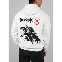 Sevbano Berserk Baskılı Unisex Oversize Anime Dizi Hoodie Beyaz
