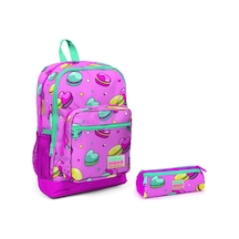 Coral High Pembe Makaron Kız Çocuk İlkokul Çanta Seti Sırt Çantası ve Kalemlik