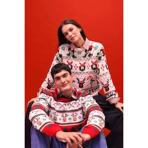 Defacto Yılbaşı Temalı Regular Fit Bisiklet Yaka Kazak F4384ax25cwer98 Ekru-er98