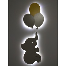 Çocuk Odası Dekoratif Ahşap Fil 3 Lü Uçan Balon Yıldız Gece Lamba