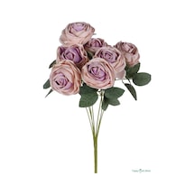 Yapay Çiçek Sitesi Gerçek Görünümlü Yapay Gül Demeti 7li 45 Cm Pudra-pembe Pudra