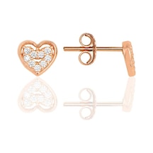 Söğütlü Silver Gümüş Rose Zirkon Taşlı Kalp Küpe Barcode Gold - Rose Gold - Rodyum