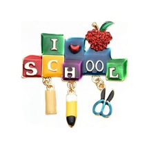 Öğrenciler Ve Öğretmenler İçin I Love School Broşu Altın - Çok Renkli