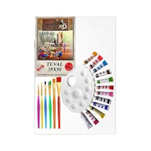 Yağlı Boya Hobi Boyama Seti 1 Paket 35x50 Cm Tuval 12 Li Yağlı Boya Tüp Resim Paleti Fırça Seti 6 Lı