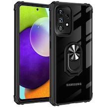 Tecno-Samsung Galaxy Uyumlu A52 / A52s - Kılıf Yüzüklü Arkası Şeffaf Koruyucu Mola Kapak - Siyah