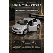 2009 Toyota Corolla Metal Model Araba 1:36 Ölçek Diecast Çek Bırak Gümüş Renk Açılabilir Kapılı Oyuncak Çok Renkli