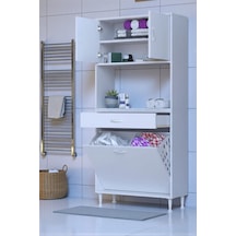 Eliusta Seris Sepetli Ve Çekmeceli Banyo Dolabı G:85 Cm Çok Amaçlı Beyaz Düzenleyici 85x173x32,5 Cm Dolap Beyaz
