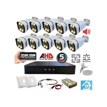 10 Kameralı 5 Mp Sesli Warm Led Waterproof 3.6 Mm Lens H.265 Ahd Güvenlik Seti 59549620