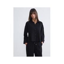 LC Waikiki Alıta Cıty Farkıyla Lcw Vision Siyah Oversize Kadın Gömlek Siyah - 931676233 Siyah