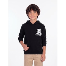 Onloox Erkek Siyah Erkek Çocuk Siyah Pamuklu Kapüşonlu Uzun Kollu Regular Kalıp Harf Nakışlı Sweatshirt 9-14 Yaş