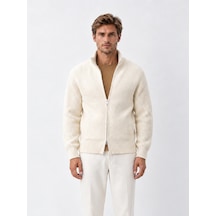 Xint Ekru Regular Fit Dik Yaka Yünlü Hırka 801733