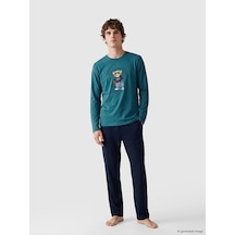 LC Waikiki Lc Waıkıkı Petrol Regular Fit Teddy Baskılı Erkek Pijama Takımı
