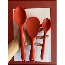 Tr Sert Uçlu Isıya Dayanıklı Silikon Kaşık Seti, 28 Cm-20 Cm-22 Cm, Kırmızı